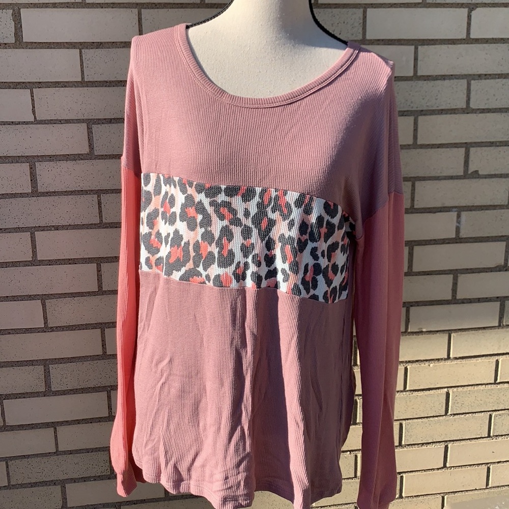 ❌DONATED❌Mauve Blush Pink Cheetah Detail Waffle Tunic Top - Picture 5 of 12